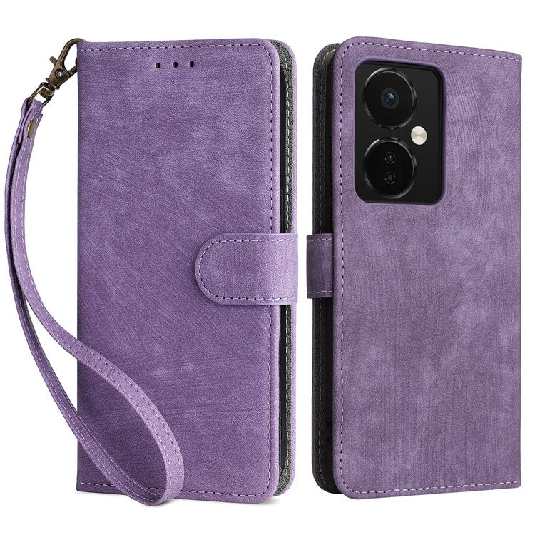 For OnePlus Nord CE3 5G / Oppo K11 5G RFID Blocking Cell Phone Case Leather Wallet Stand Cover with Strap - Purple