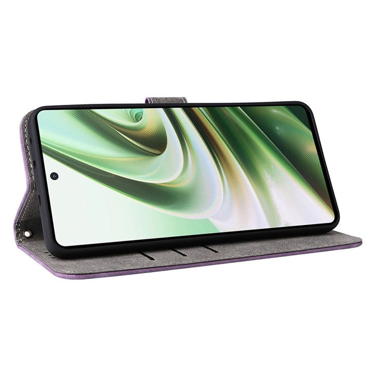 For OnePlus Nord CE3 5G / Oppo K11 5G RFID Blocking Cell Phone Case Leather Wallet Stand Cover with Strap - Purple