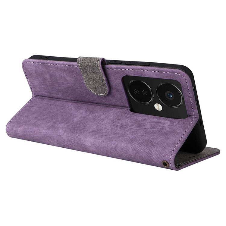 For OnePlus Nord CE3 5G / Oppo K11 5G RFID Blocking Cell Phone Case Leather Wallet Stand Cover with Strap - Purple