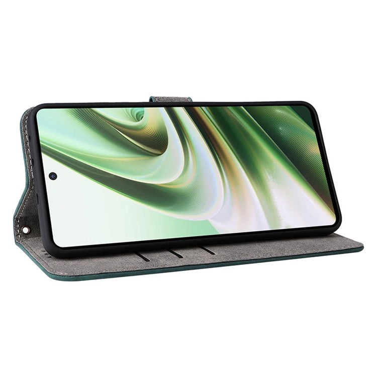 For OnePlus Nord CE3 5G / Oppo K11 5G RFID Blocking Cell Phone Case Leather Wallet Stand Cover with Strap - Green