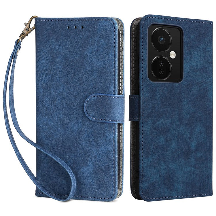 For OnePlus Nord CE3 5G / Oppo K11 5G RFID Blocking Cell Phone Case Leather Wallet Stand Cover with Strap - Blue