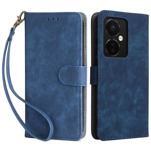 For OnePlus Nord CE3 5G / Oppo K11 5G RFID Blocking Cell Phone Case Leather Wallet Stand Cover with Strap - Blue