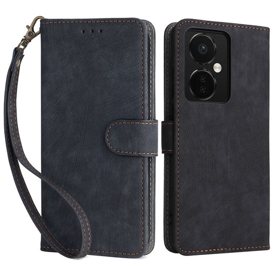 For OnePlus Nord CE3 5G / Oppo K11 5G RFID Blocking Cell Phone Case Leather Wallet Stand Cover with Strap - Black