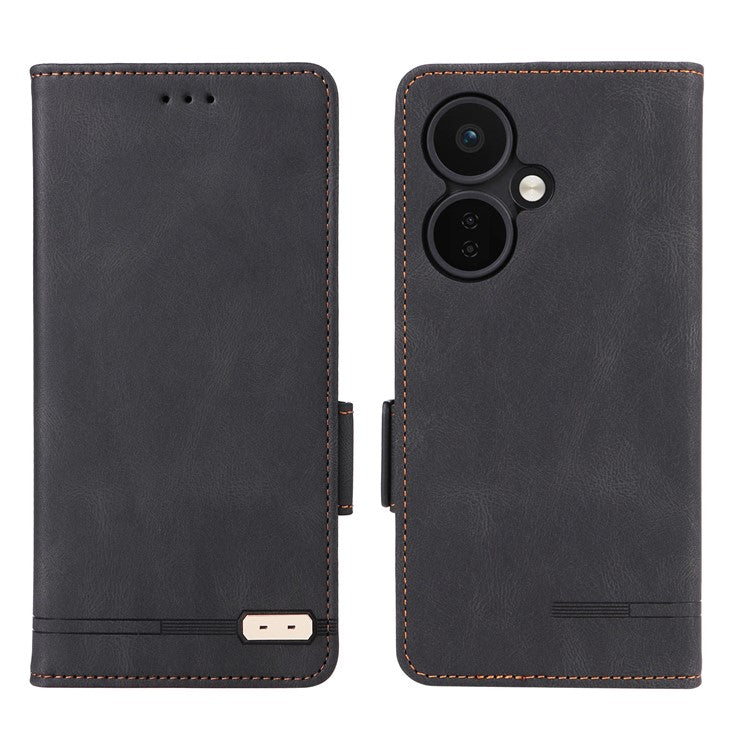 For OnePlus Nord CE3 5G Hardware Decor Phone Case PU Leather Wallet Stand Anti-drop Cover - Black