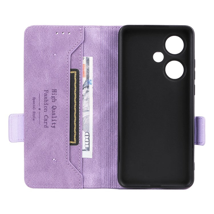 For OnePlus Nord CE3 5G Hardware Decor Phone Case PU Leather Wallet Stand Anti-drop Cover - Purple
