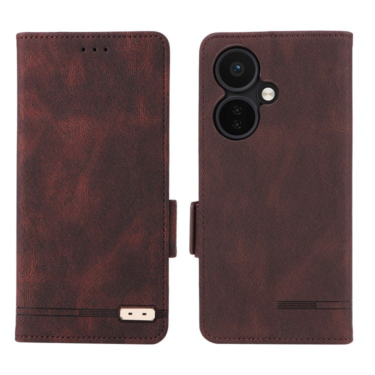 For OnePlus Nord CE3 5G Hardware Decor Phone Case PU Leather Wallet Stand Anti-drop Cover - Coffee
