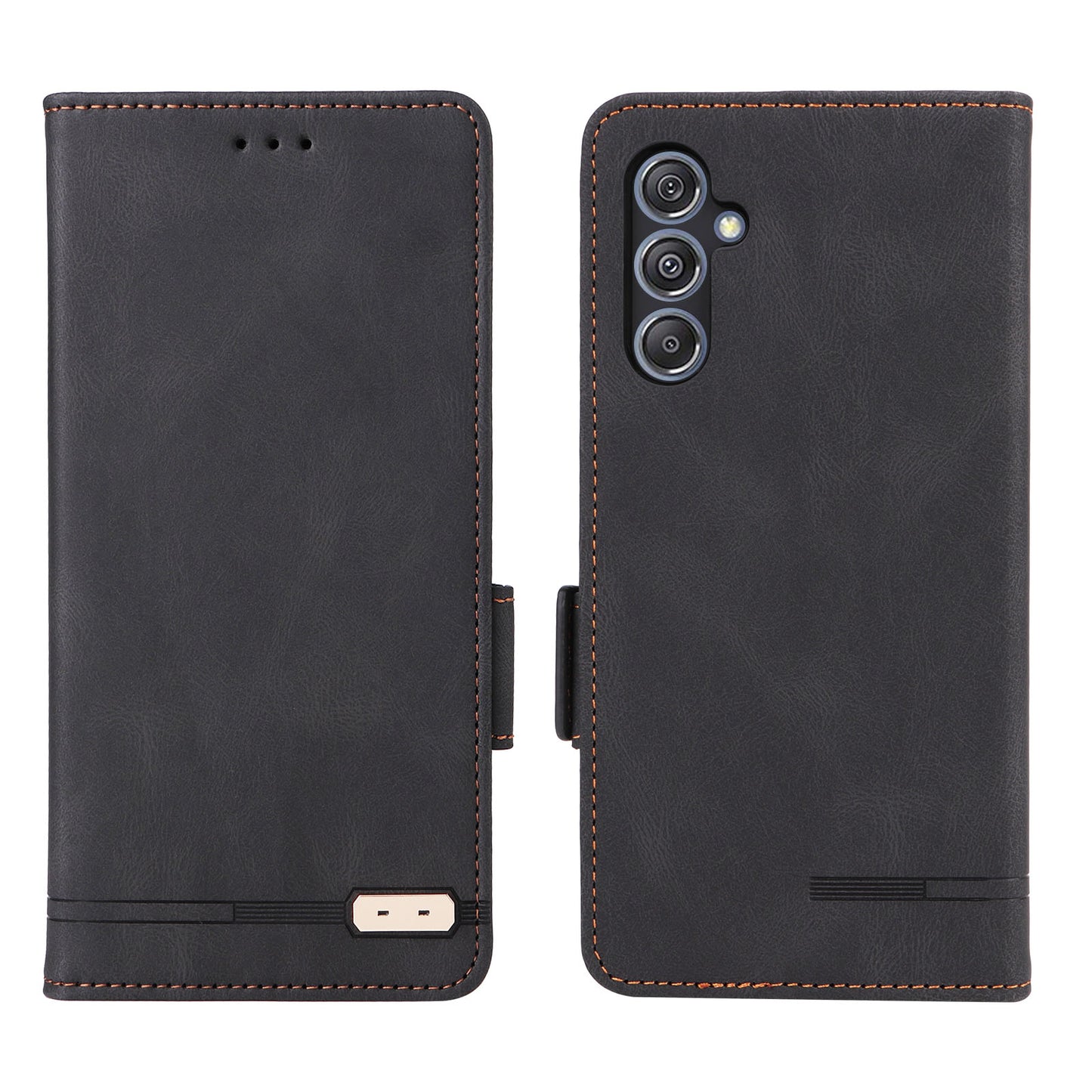 For Samsung Galaxy F34 5G / M34 5G PU Leather Wallet Phone Case Hardware Decor Anti-drop Stand Cover - Black