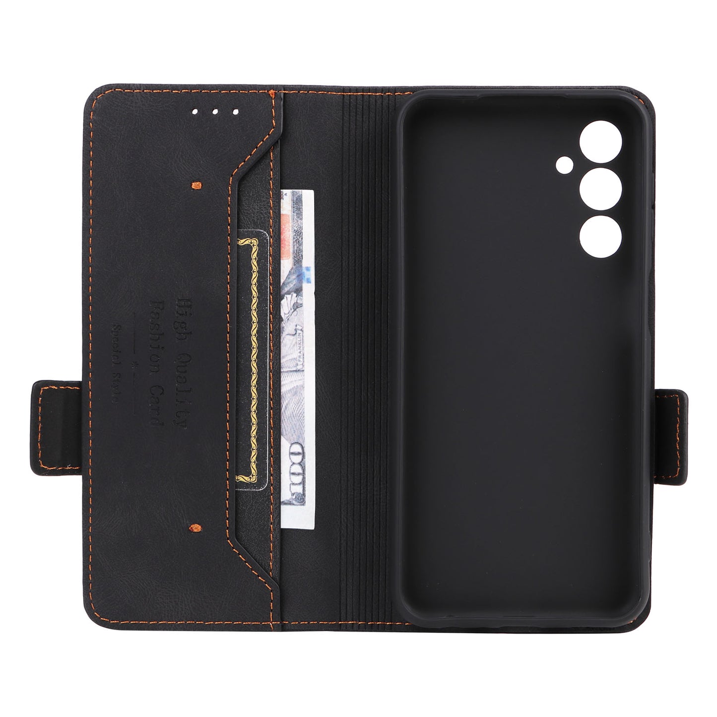 For Samsung Galaxy F34 5G / M34 5G PU Leather Wallet Phone Case Hardware Decor Anti-drop Stand Cover - Black