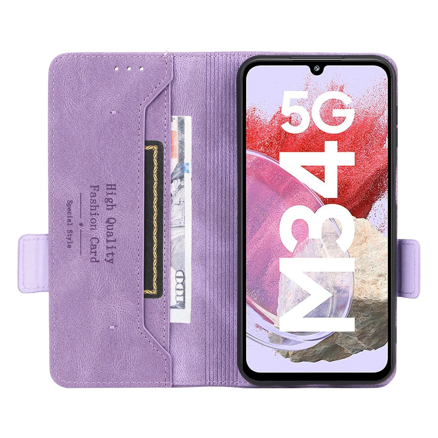 For Samsung Galaxy F34 5G / M34 5G PU Leather Wallet Phone Case Hardware Decor Anti-drop Stand Cover - Purple