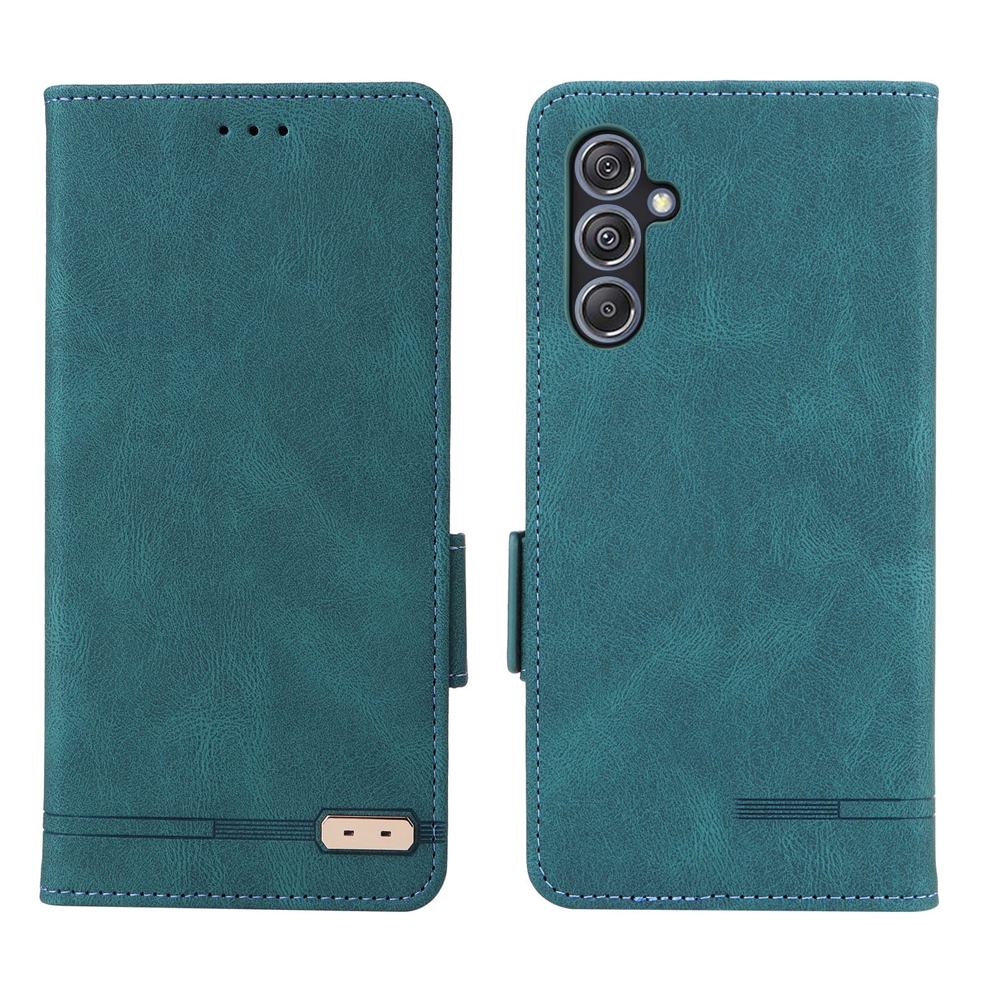 For Samsung Galaxy F34 5G / M34 5G PU Leather Wallet Phone Case Hardware Decor Anti-drop Stand Cover - Blue