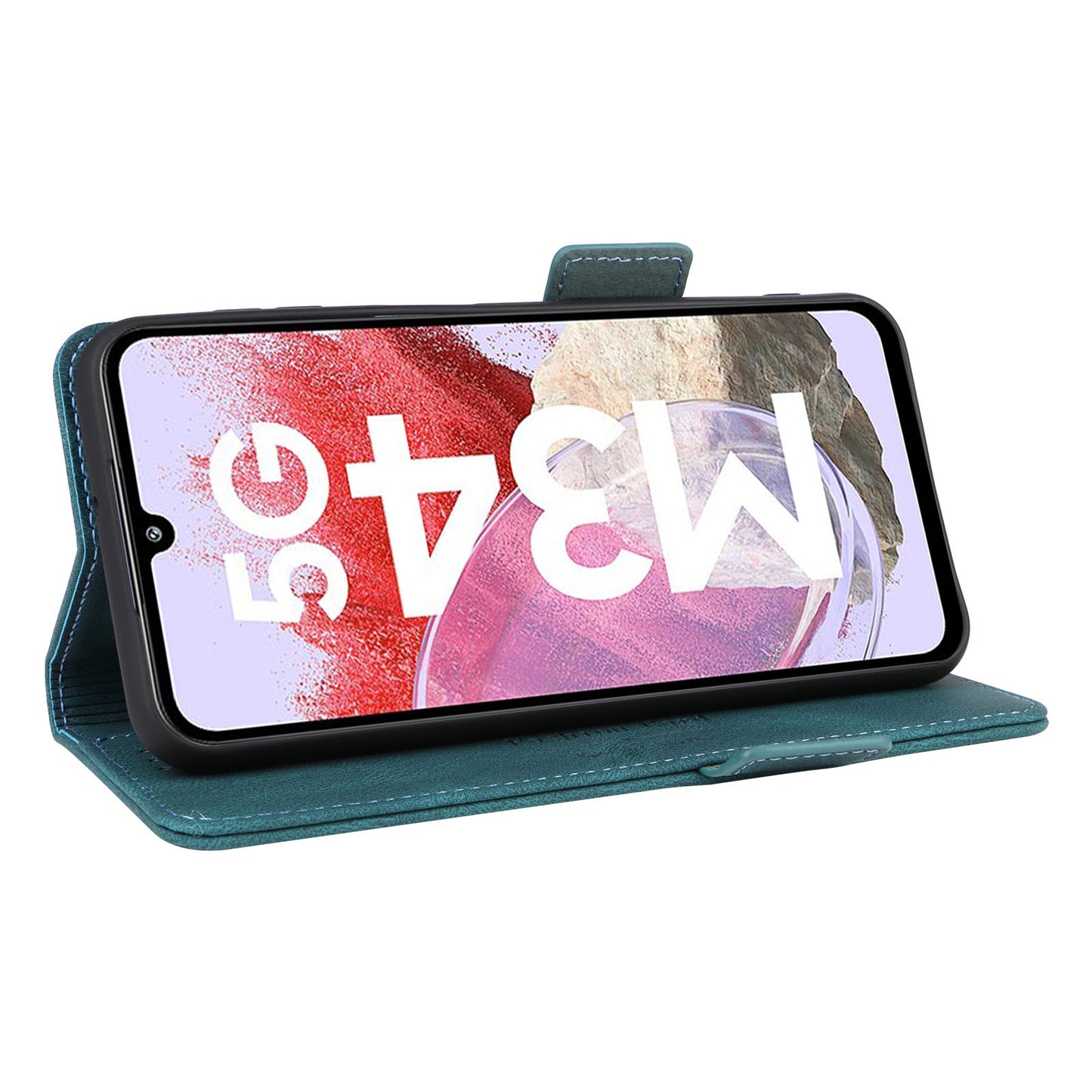 For Samsung Galaxy F34 5G / M34 5G PU Leather Wallet Phone Case Hardware Decor Anti-drop Stand Cover - Blue