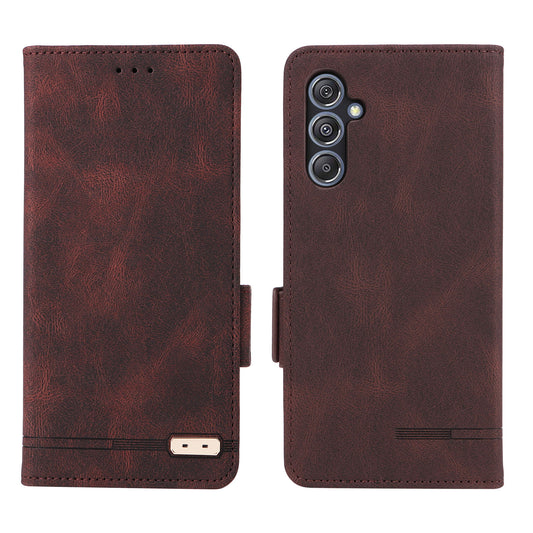 For Samsung Galaxy F34 5G / M34 5G PU Leather Wallet Phone Case Hardware Decor Anti-drop Stand Cover - Coffee