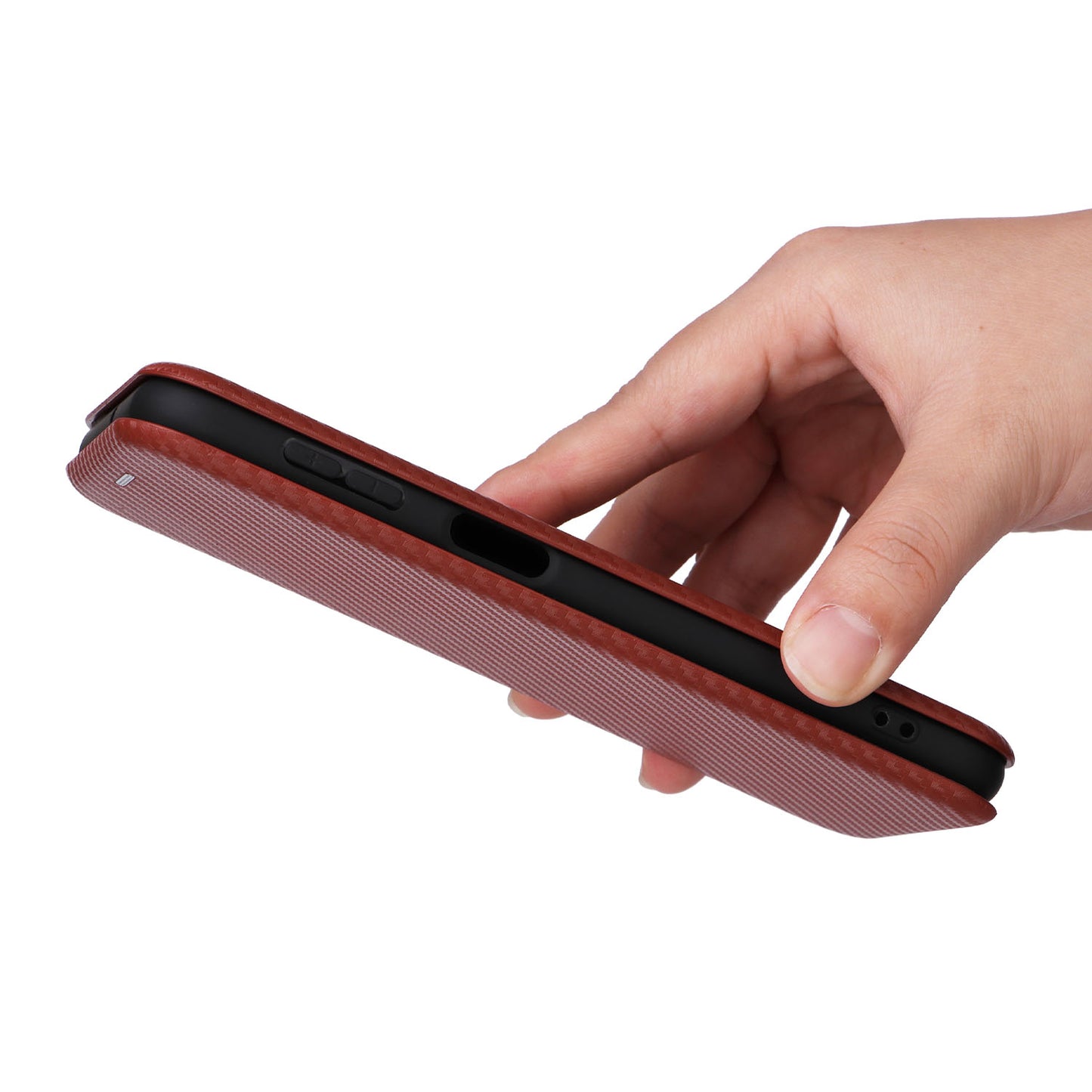 For Samsung Galaxy F34 5G / M34 5G PU Leather Case Carbon Fiber Texture Card Holder Phone Stand Cover - Brown