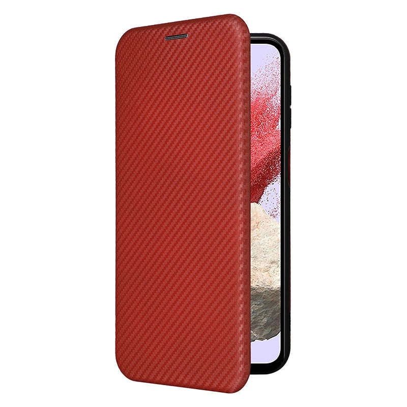 For Samsung Galaxy F34 5G / M34 5G PU Leather Case Carbon Fiber Texture Card Holder Phone Stand Cover - Brown