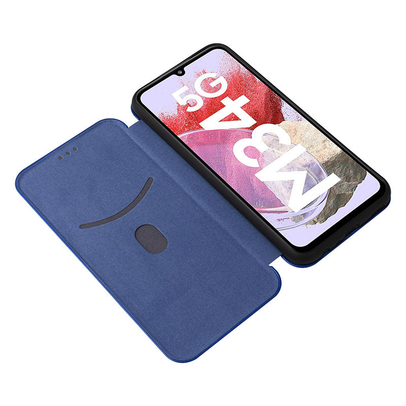 For Samsung Galaxy F34 5G / M34 5G PU Leather Case Carbon Fiber Texture Card Holder Phone Stand Cover - Blue