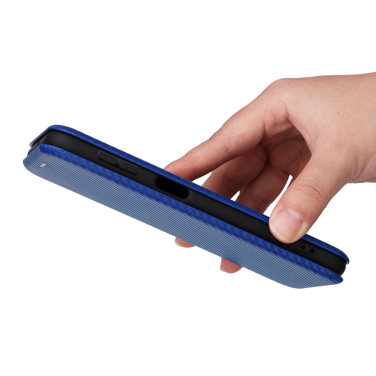 For Samsung Galaxy F34 5G / M34 5G PU Leather Case Carbon Fiber Texture Card Holder Phone Stand Cover - Blue