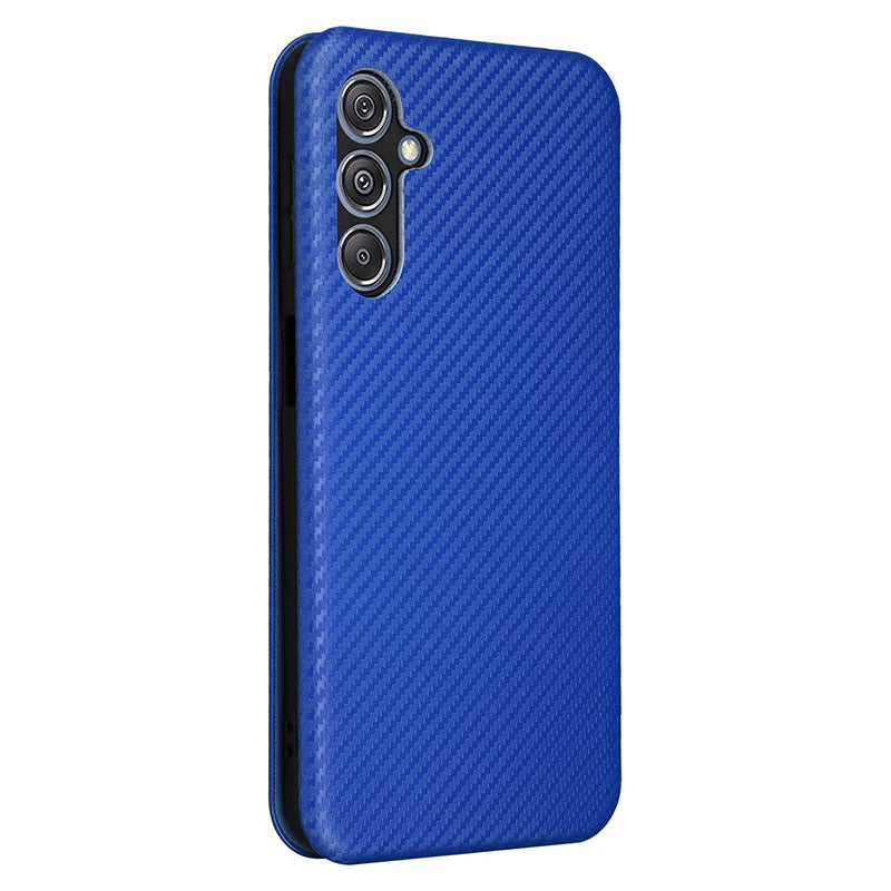For Samsung Galaxy F34 5G / M34 5G PU Leather Case Carbon Fiber Texture Card Holder Phone Stand Cover - Blue
