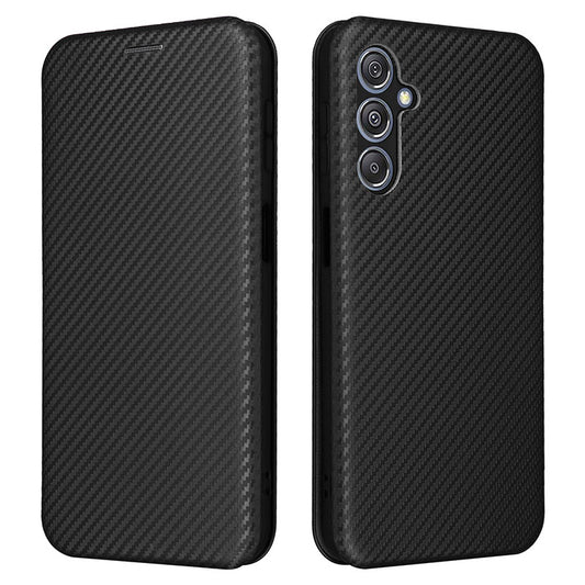 For Samsung Galaxy F34 5G / M34 5G PU Leather Case Carbon Fiber Texture Card Holder Phone Stand Cover - Black