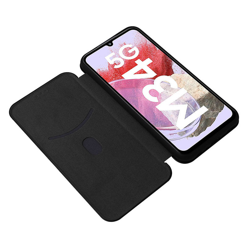 For Samsung Galaxy F34 5G / M34 5G PU Leather Case Carbon Fiber Texture Card Holder Phone Stand Cover - Black