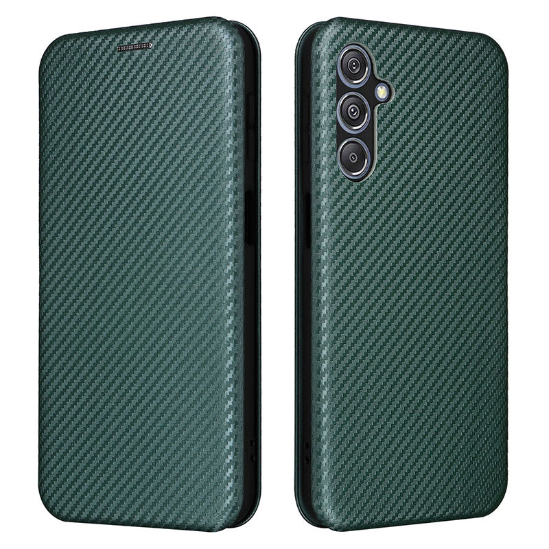 For Samsung Galaxy F34 5G / M34 5G PU Leather Case Carbon Fiber Texture Card Holder Phone Stand Cover - Green