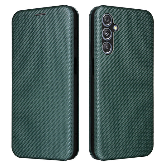For Samsung Galaxy F34 5G / M34 5G PU Leather Case Carbon Fiber Texture Card Holder Phone Stand Cover - Green