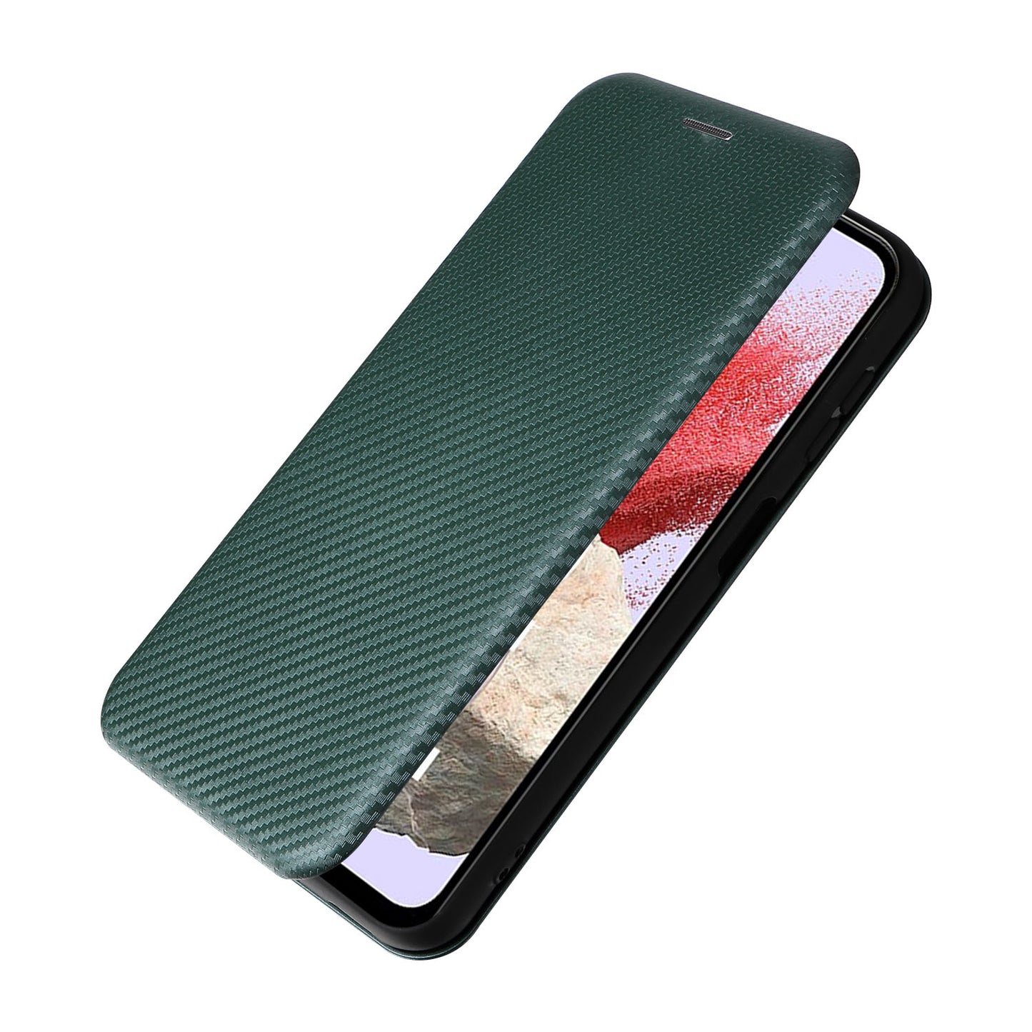 For Samsung Galaxy F34 5G / M34 5G PU Leather Case Carbon Fiber Texture Card Holder Phone Stand Cover - Green