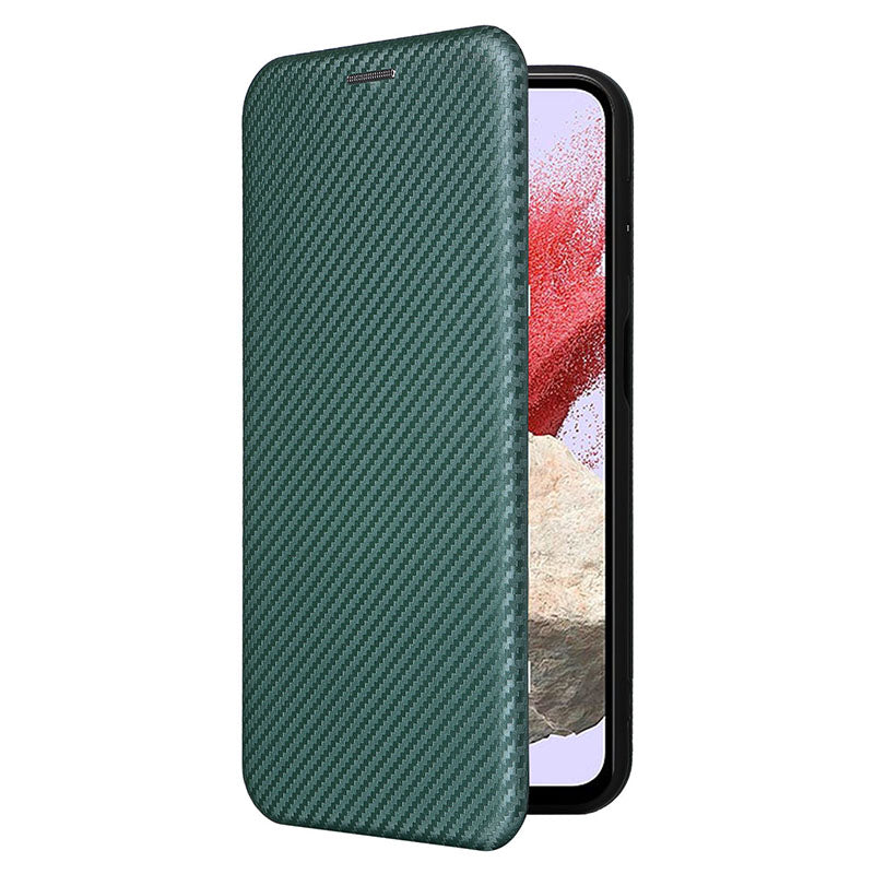 For Samsung Galaxy F34 5G / M34 5G PU Leather Case Carbon Fiber Texture Card Holder Phone Stand Cover - Green