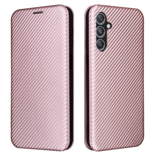 For Samsung Galaxy F34 5G / M34 5G PU Leather Case Carbon Fiber Texture Card Holder Phone Stand Cover - Rose Gold