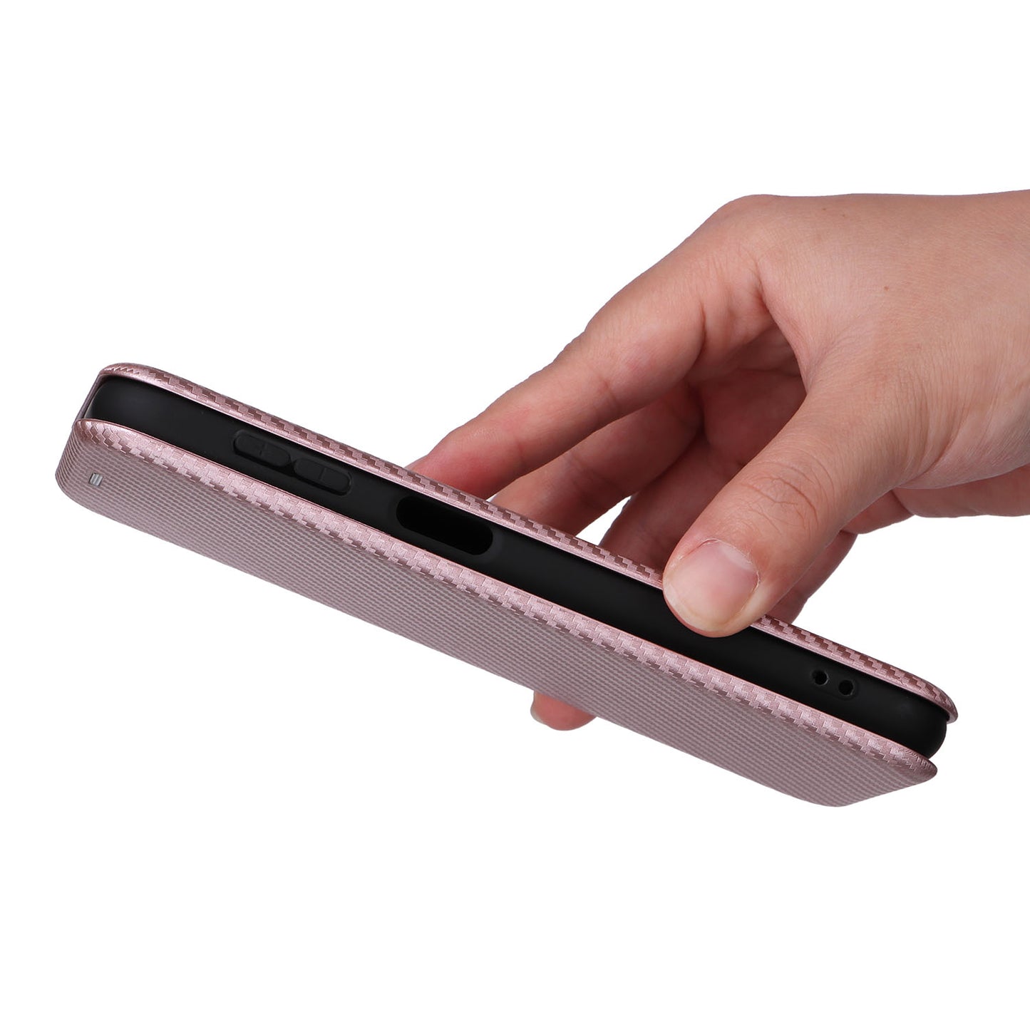 For Samsung Galaxy F34 5G / M34 5G PU Leather Case Carbon Fiber Texture Card Holder Phone Stand Cover - Rose Gold