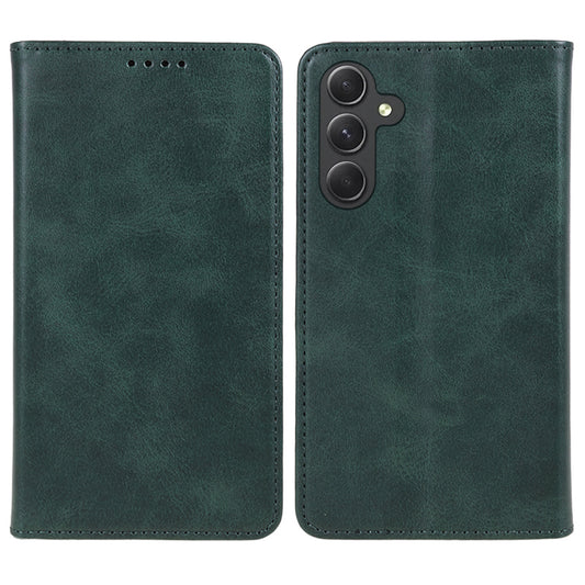 PU Leather Phone Case for Samsung Galaxy F34 5G / M34 5G Calf Texture Magnetic Closing Stand Wallet Cover - Green