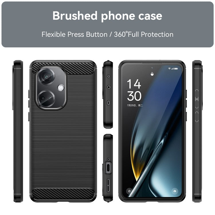 For Oppo K11 5G / OnePlus Nord CE3 5G Phone Case Carbon Fiber Texture Soft TPU Brushed Cover - Black