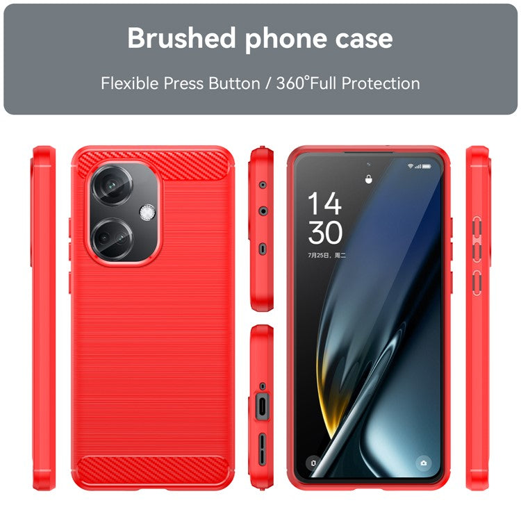 For Oppo K11 5G / OnePlus Nord CE3 5G Phone Case Carbon Fiber Texture Soft TPU Brushed Cover - Red