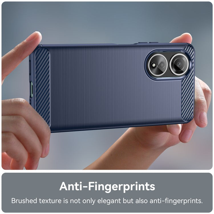 Phone Shell for Oppo A58 4G , Carbon Fiber Texture Phone Case Soft TPU Brushed Cover - Blue