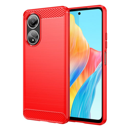 Phone Shell for Oppo A58 4G , Carbon Fiber Texture Phone Case Soft TPU Brushed Cover - Red