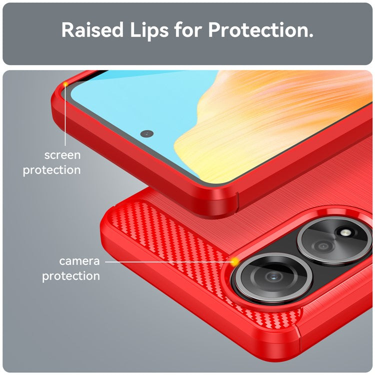 Phone Shell for Oppo A58 4G , Carbon Fiber Texture Phone Case Soft TPU Brushed Cover - Red