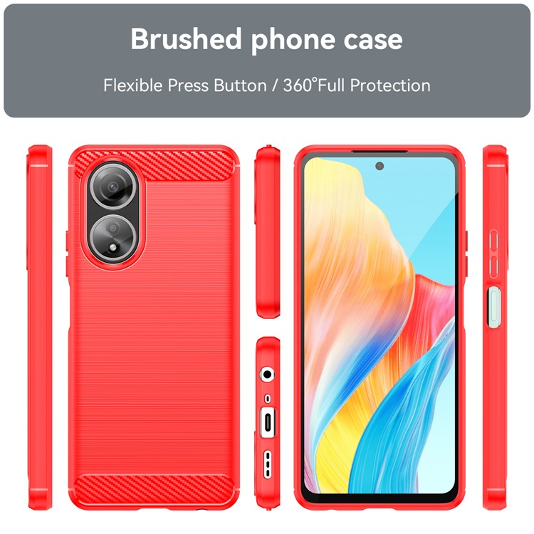 Phone Shell for Oppo A58 4G , Carbon Fiber Texture Phone Case Soft TPU Brushed Cover - Red