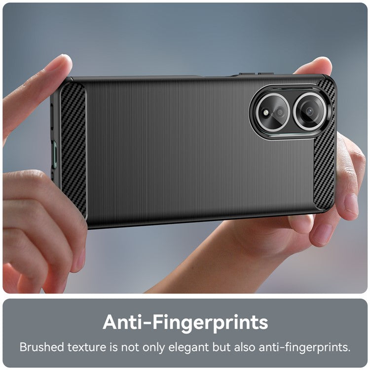 Phone Shell for Oppo A58 4G , Carbon Fiber Texture Phone Case Soft TPU Brushed Cover - Black