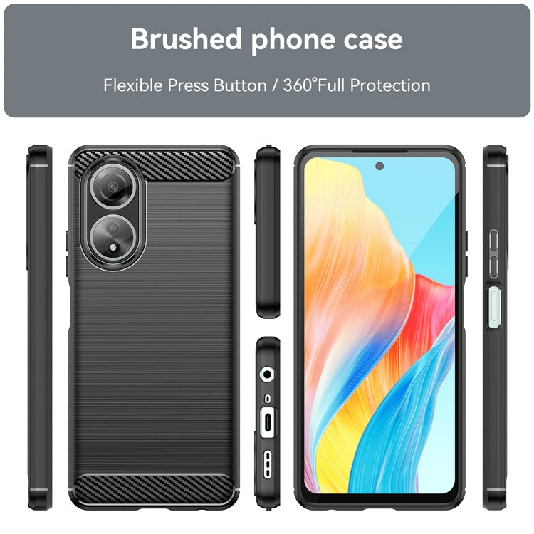 Phone Shell for Oppo A58 4G , Carbon Fiber Texture Phone Case Soft TPU Brushed Cover - Black