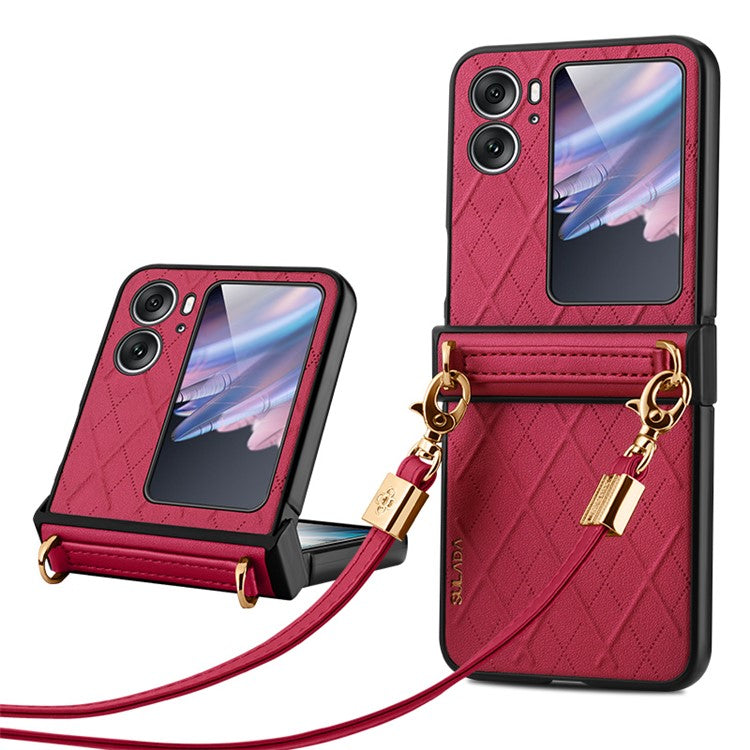 SULADA For Oppo Find N2 Flip 5G Folding Phone Case Imprinted Leather Coated PC Cover with Shoulder Strap - Red