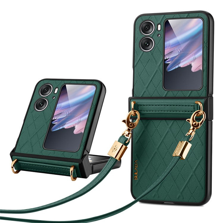 SULADA For Oppo Find N2 Flip 5G Folding Phone Case Imprinted Leather Coated PC Cover with Shoulder Strap - Green
