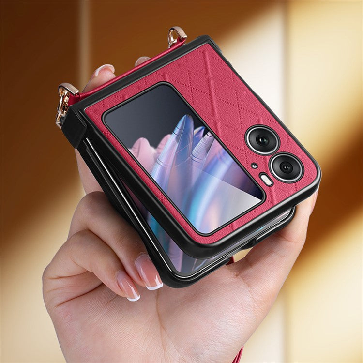 SULADA For Oppo Find N2 Flip 5G Folding Phone Case Imprinted Leather Coated PC Cover with Shoulder Strap - Green