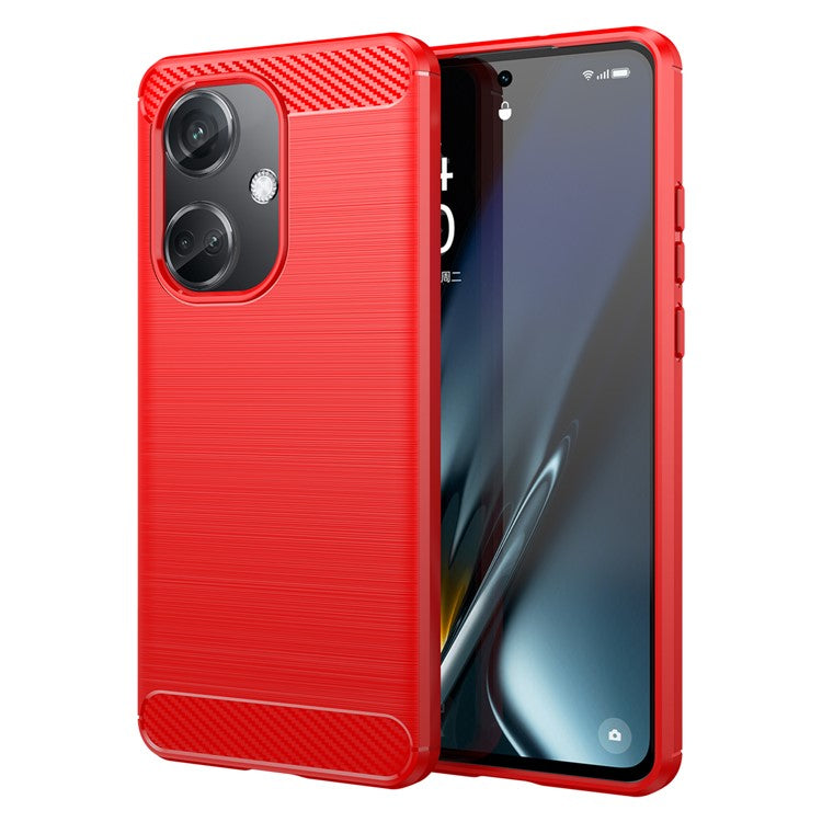 For OnePlus Nord CE3 5G Anti-drop Phone Case Carbon Fiber Texture Soft TPU Brushed Cover - Red