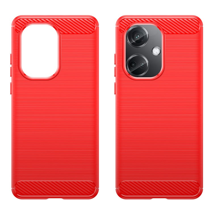 For OnePlus Nord CE3 5G Anti-drop Phone Case Carbon Fiber Texture Soft TPU Brushed Cover - Red