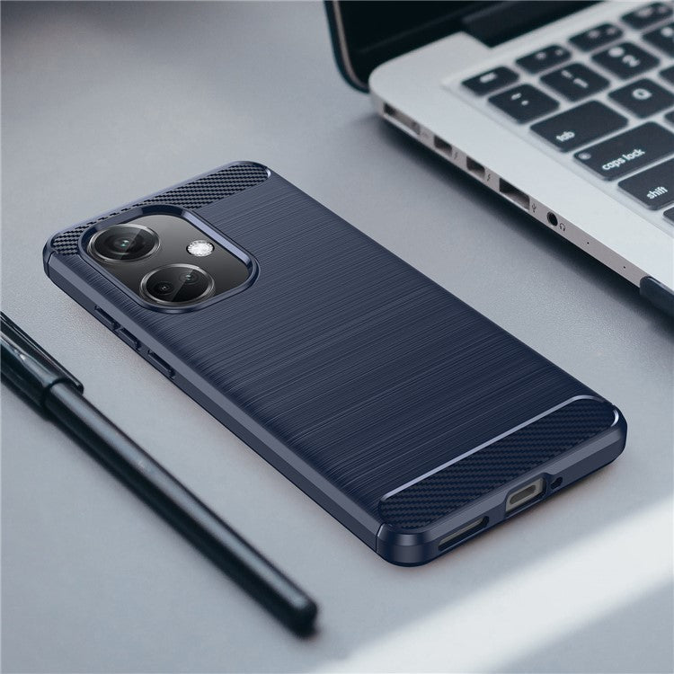 For OnePlus Nord CE3 5G Anti-drop Phone Case Carbon Fiber Texture Soft TPU Brushed Cover - Blue