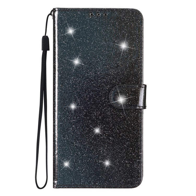 For Samsung Galaxy A24 4G (162.1 x 77.6 x 8.3mm) Glittery Wallet Stand PU Leather Case Drop-proof Phone Cover - Black