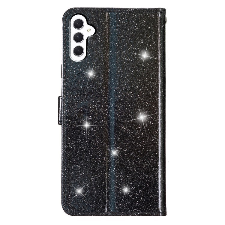For Samsung Galaxy A24 4G (162.1 x 77.6 x 8.3mm) Glittery Wallet Stand PU Leather Case Drop-proof Phone Cover - Black