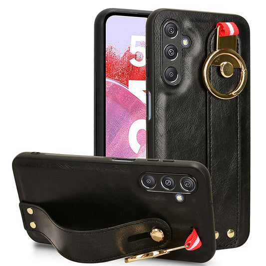 For Samsung Galaxy M34 5G / F34 5G Phone Case Wristband Kickstand Bottle Opener Leather+PC+TPU Cover - Black