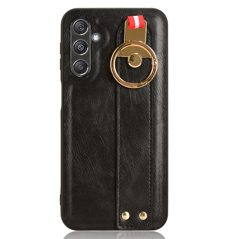For Samsung Galaxy M34 5G / F34 5G Phone Case Wristband Kickstand Bottle Opener Leather+PC+TPU Cover - Black