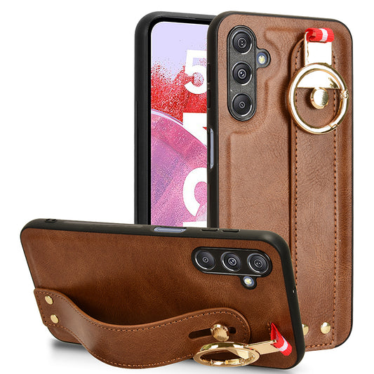 For Samsung Galaxy M34 5G / F34 5G Phone Case Wristband Kickstand Bottle Opener Leather+PC+TPU Cover - Brown