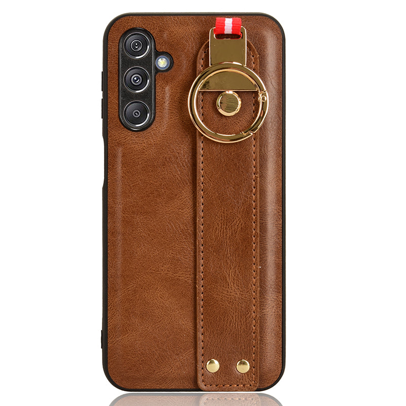 For Samsung Galaxy M34 5G / F34 5G Phone Case Wristband Kickstand Bottle Opener Leather+PC+TPU Cover - Brown